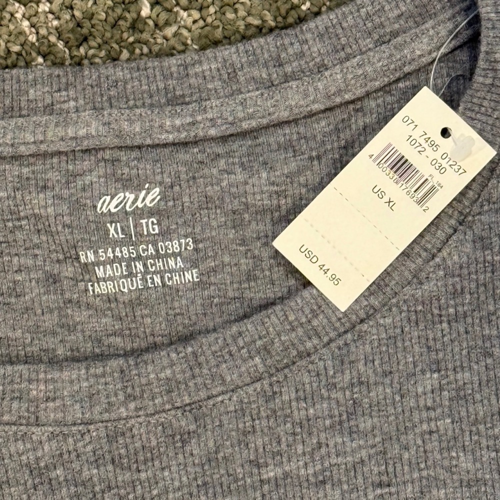Aerie Womens XL Gray Ribbed Twist Front Long Sleeve T-Shirt Dress New - Picture 2 of 5